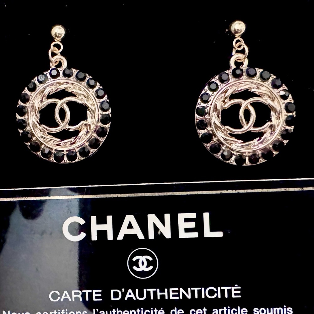 CHANEL Gold and Black Circle Earrings